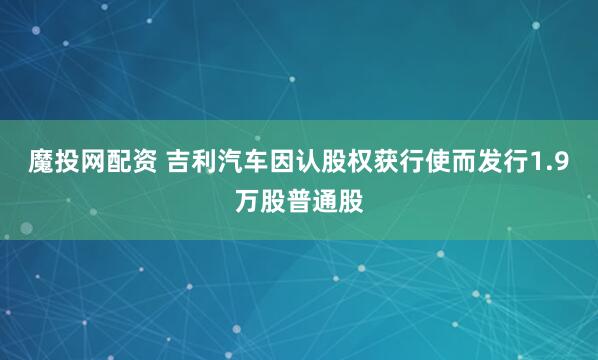 魔投网配资 吉利汽车因认股权获行使而发行1.9万股普通股